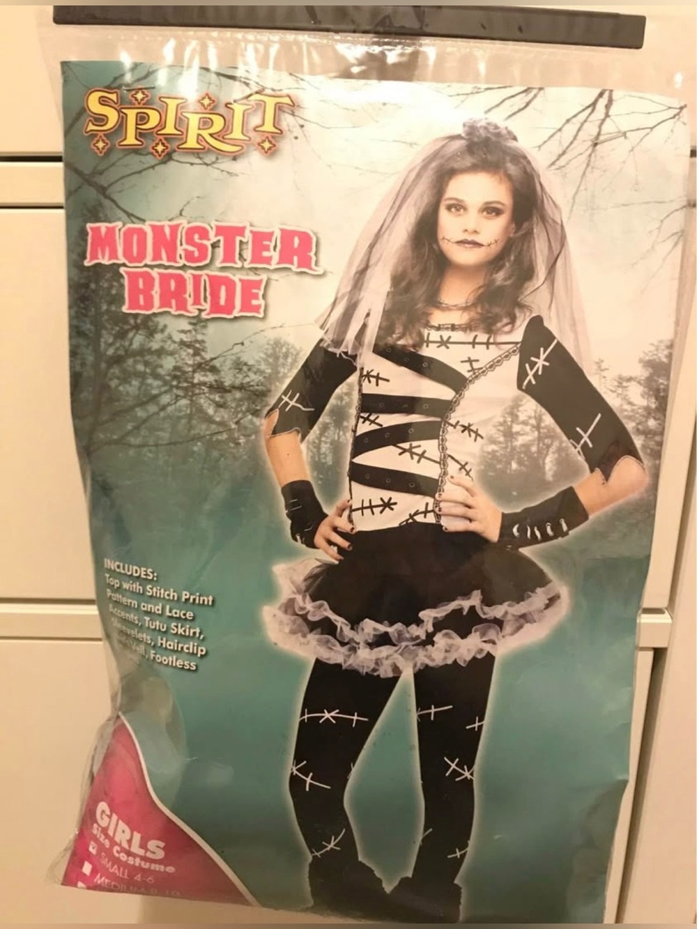 Spirit Monster Bride Halloween Costume - Black & White Small 4-6 worn once